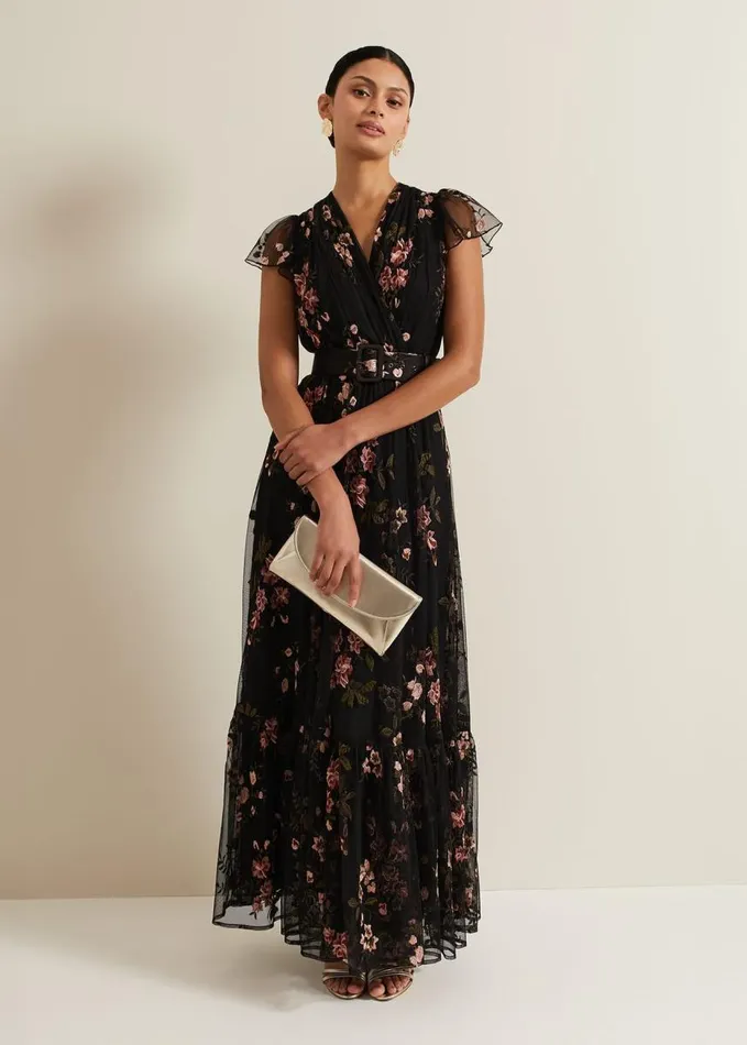 Phase Eight Tamera Mesh Embroidered Maxi Dress Multicoloured Women Dresses