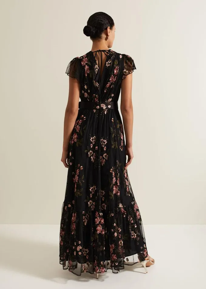 Phase Eight Tamera Mesh Embroidered Maxi Dress Multicoloured Women Dresses