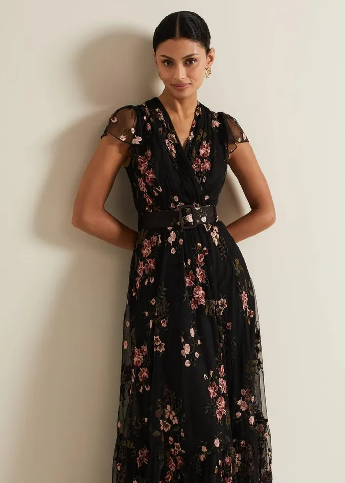 Phase Eight Tamera Mesh Embroidered Maxi Dress Multicoloured Women Dresses