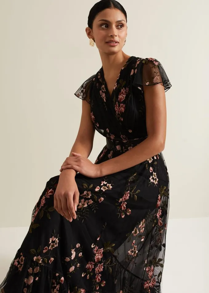 Phase Eight Tamera Mesh Embroidered Maxi Dress Multicoloured Women Dresses