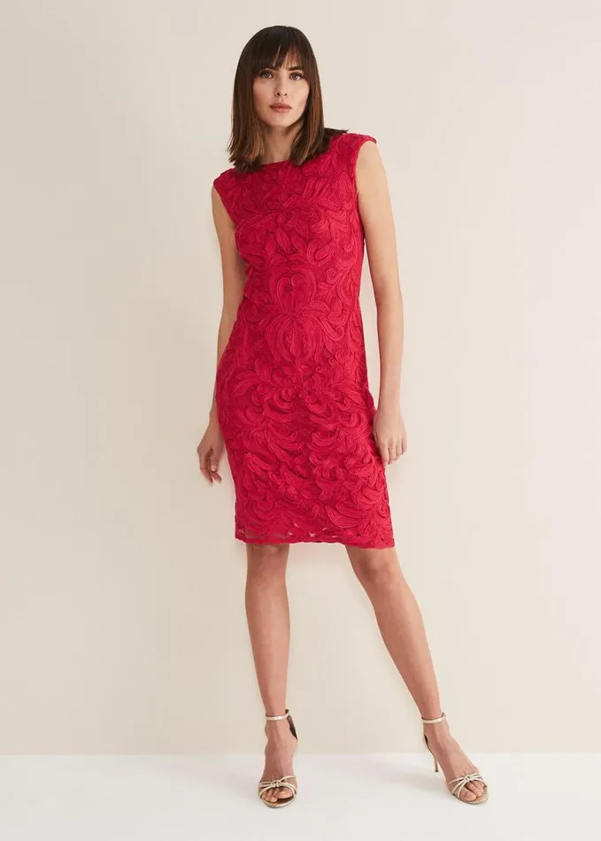 Phase Eight Tania Tapework Mini Dress Raspberry Women Dresses