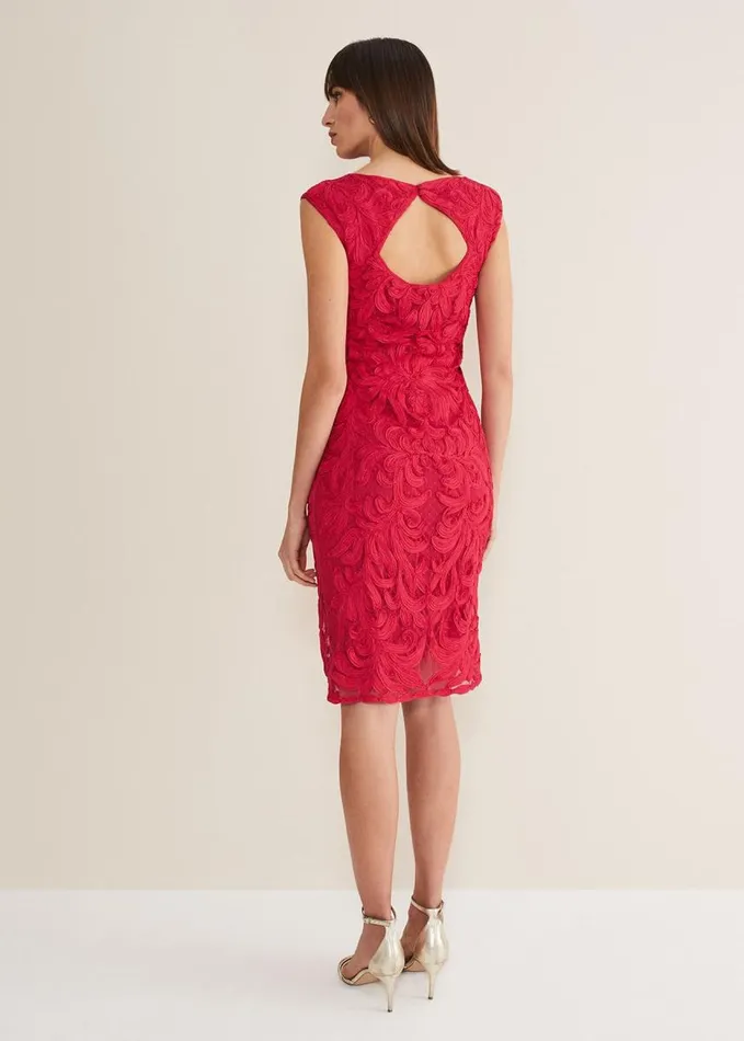Phase Eight Tania Tapework Mini Dress Raspberry Women Dresses