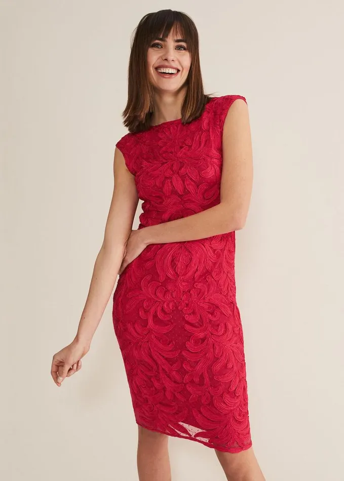 Phase Eight Tania Tapework Mini Dress Raspberry Women Dresses