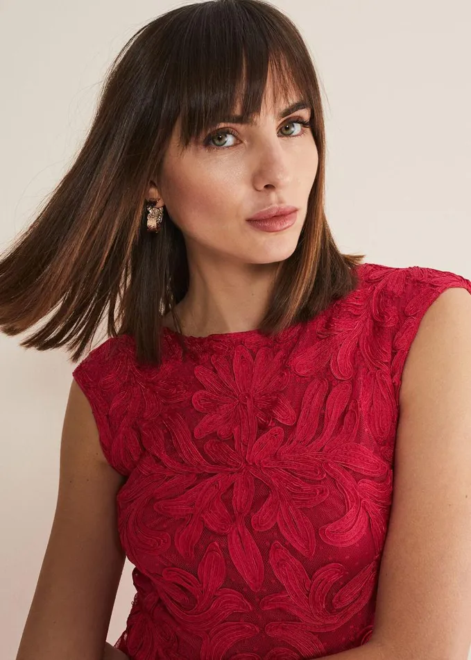 Phase Eight Tania Tapework Mini Dress Raspberry Women Dresses