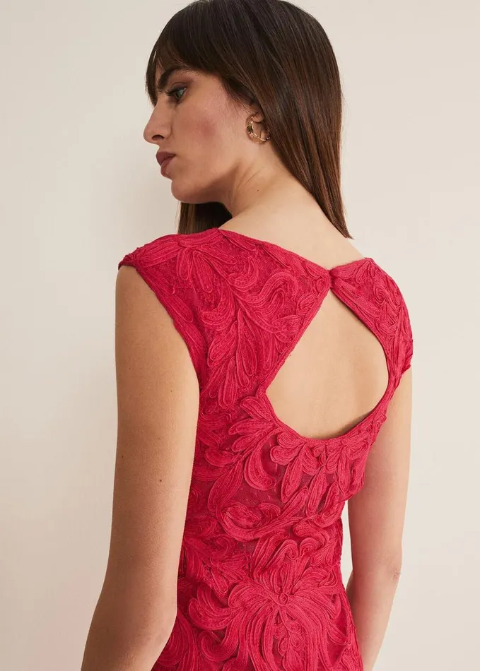 Phase Eight Tania Tapework Mini Dress Raspberry Women Dresses