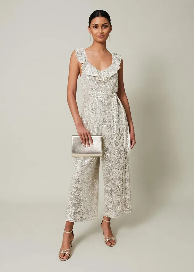 Phase Eight Tazanna Sequin Wide Leg Jumpsuit Silver Women Dresses