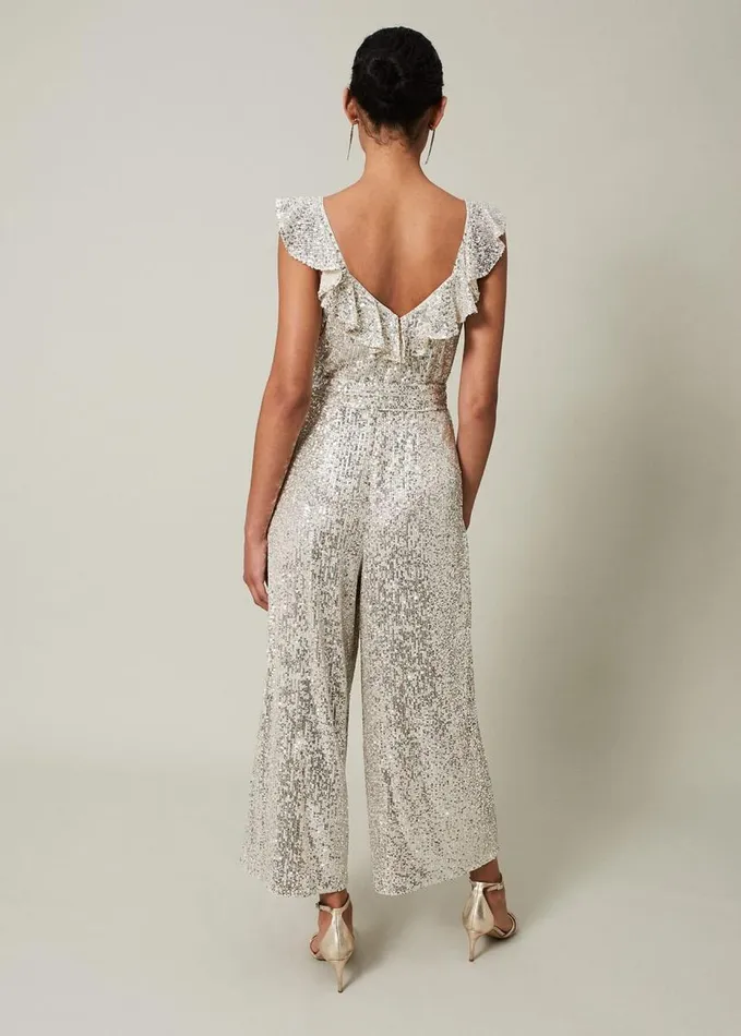 Phase Eight Tazanna Sequin Wide Leg Jumpsuit Silver Women Dresses