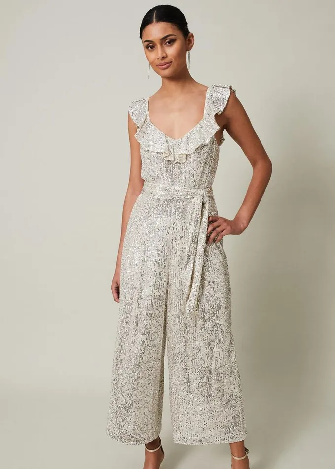 Phase Eight Tazanna Sequin Wide Leg Jumpsuit Silver Women Dresses