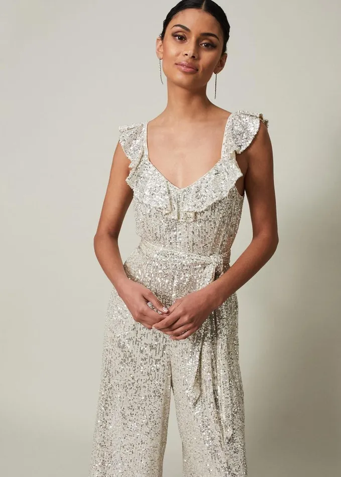 Phase Eight Tazanna Sequin Wide Leg Jumpsuit Silver Women Dresses