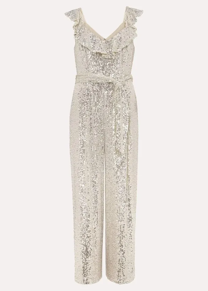 Phase Eight Tazanna Sequin Wide Leg Jumpsuit Silver Women Dresses