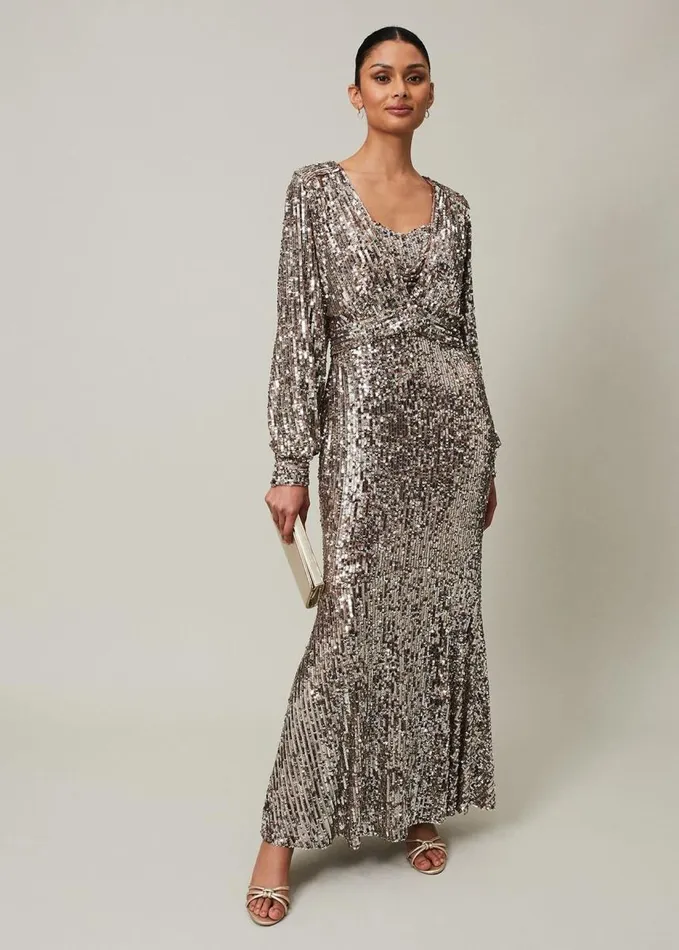 Phase Eight Thalia Sequin Maxi Dress Silver Women Dresses
