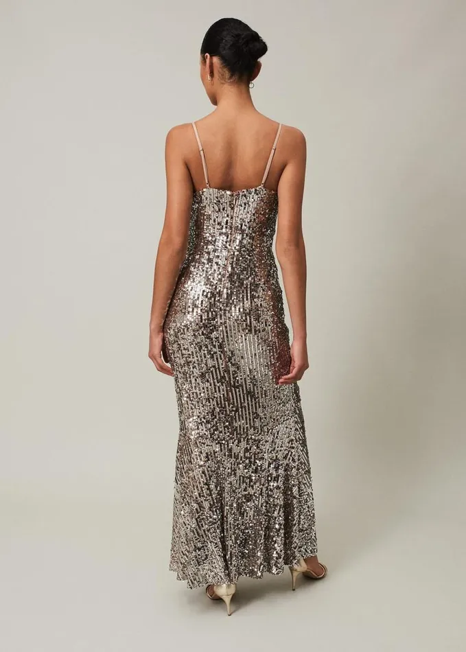 Phase Eight Thalia Sequin Maxi Dress Silver Women Dresses