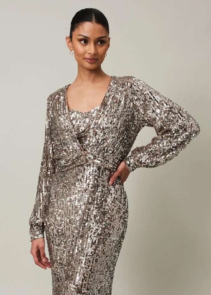 Phase Eight Thalia Sequin Maxi Dress Silver Women Dresses
