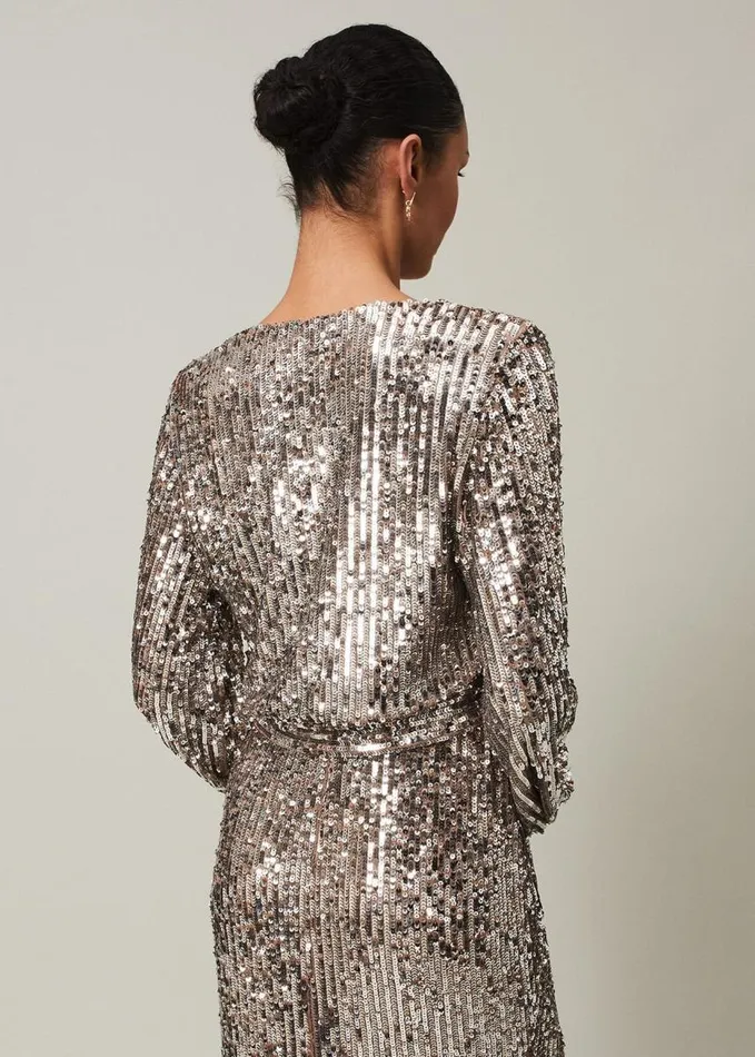 Phase Eight Thalia Sequin Maxi Dress Silver Women Dresses