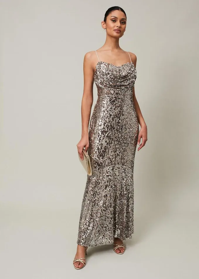 Phase Eight Thalia Sequin Maxi Dress Silver Women Dresses