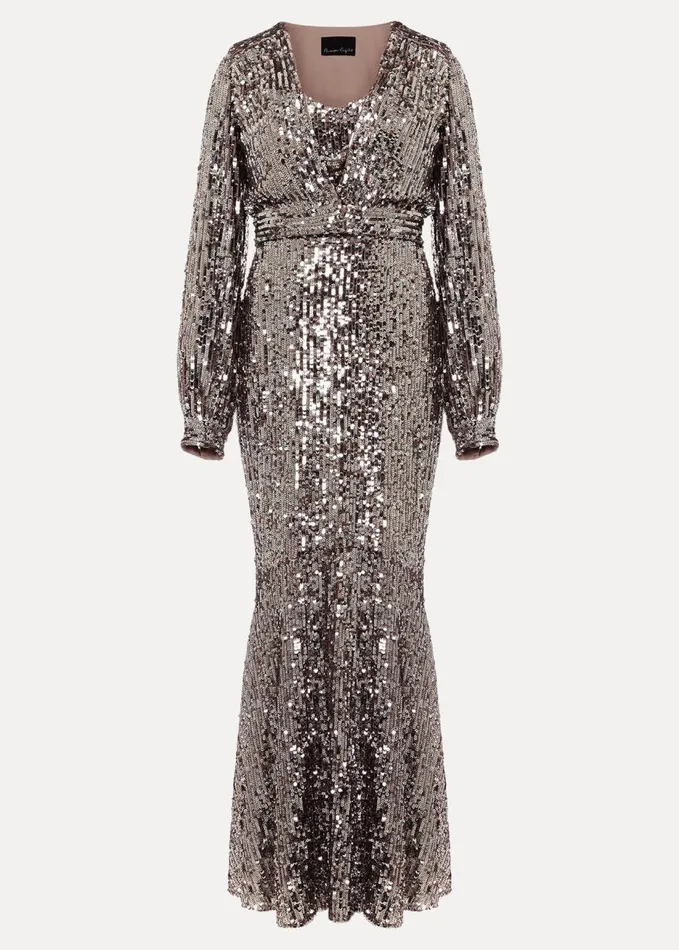 Phase Eight Thalia Sequin Maxi Dress Silver Women Dresses