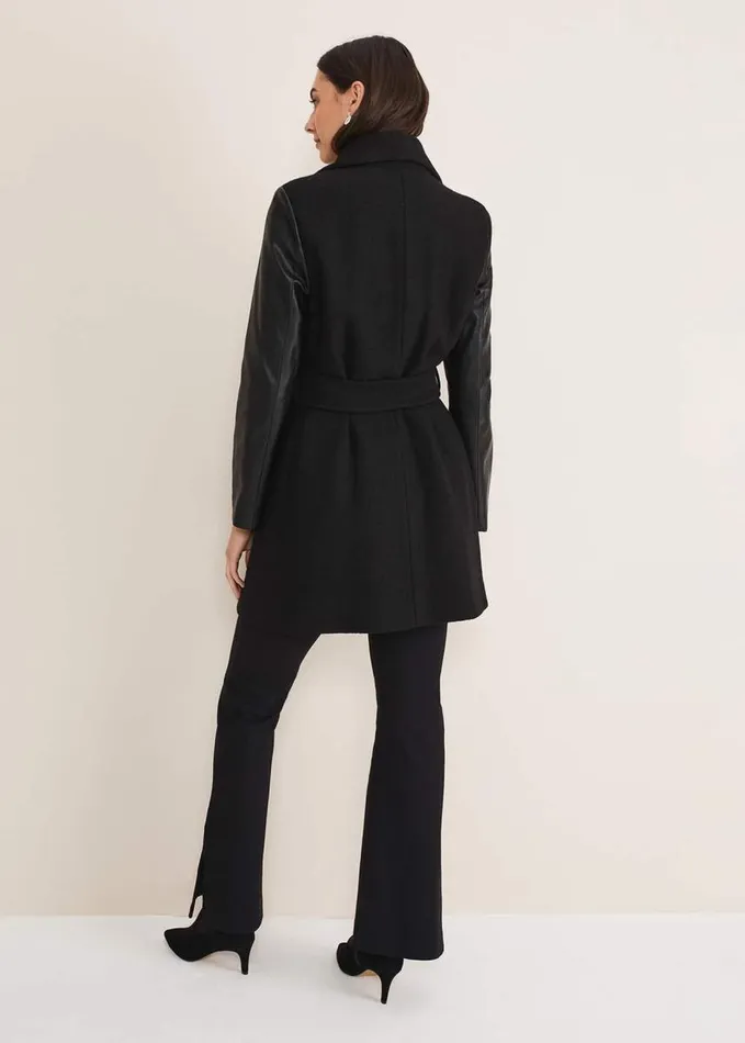 Phase Eight Tori Wool Contrast Sleeve Coat Black Women Coats