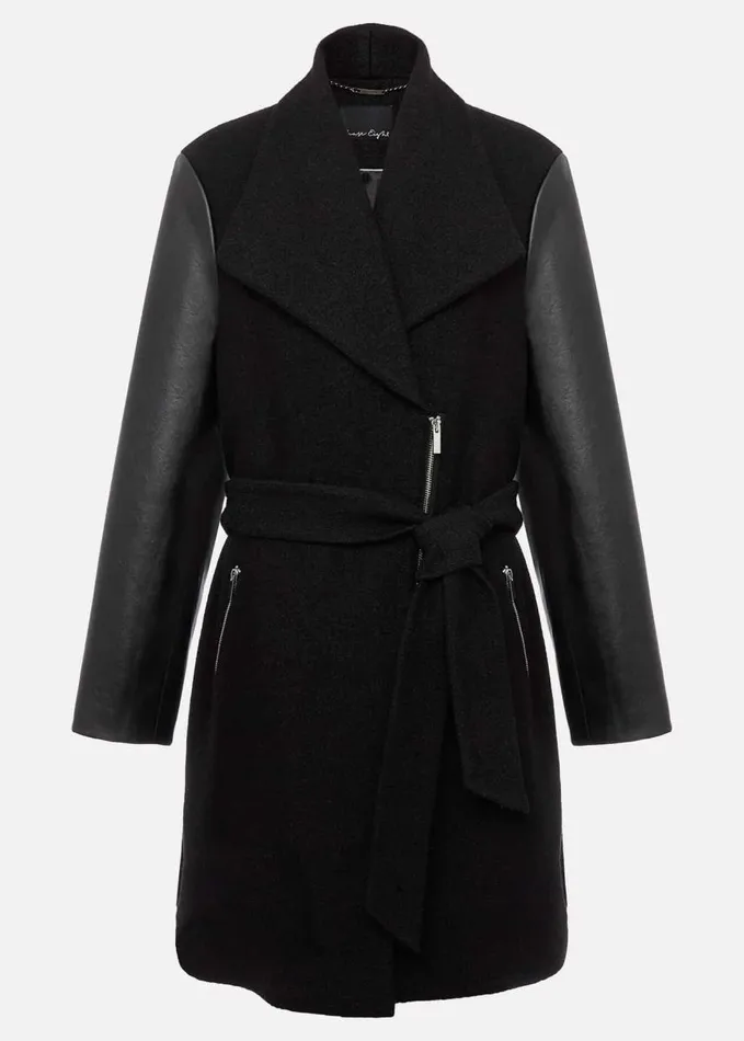 Phase Eight Tori Wool Contrast Sleeve Coat Black Women Coats