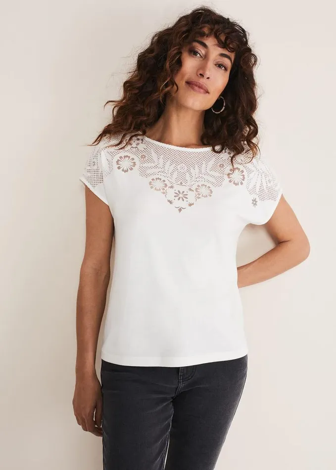 Phase Eight Ulla Placement Burnout Top Ivory Women Tops and TShirts