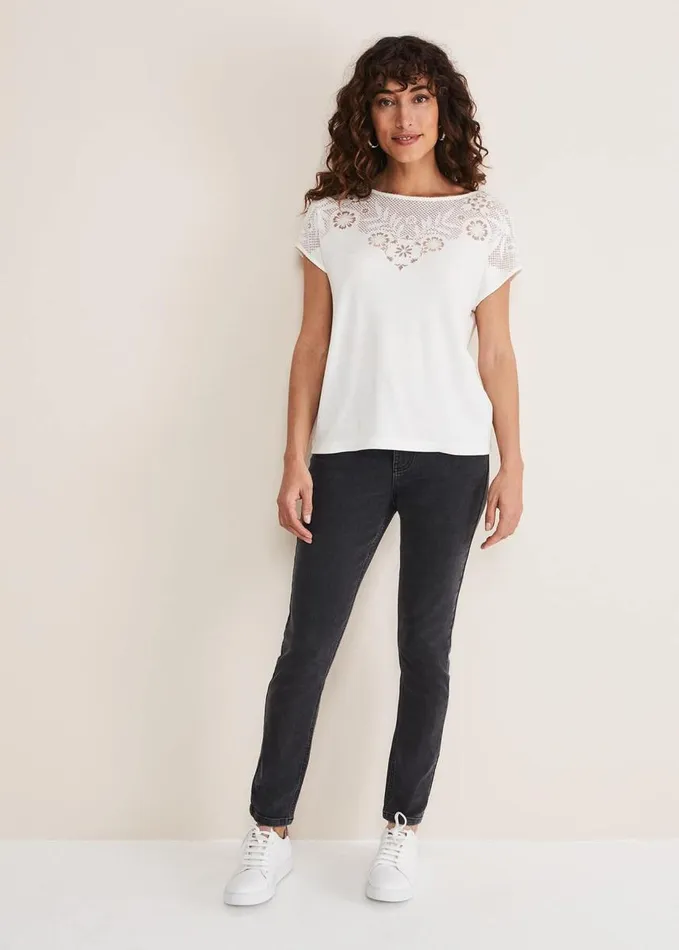 Phase Eight Ulla Placement Burnout Top Ivory Women Tops and TShirts