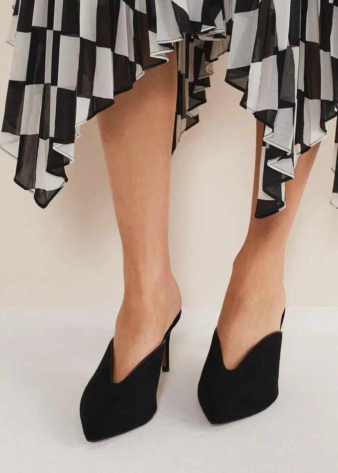 Phase Eight V Front Mule Shoe Black Women Heels