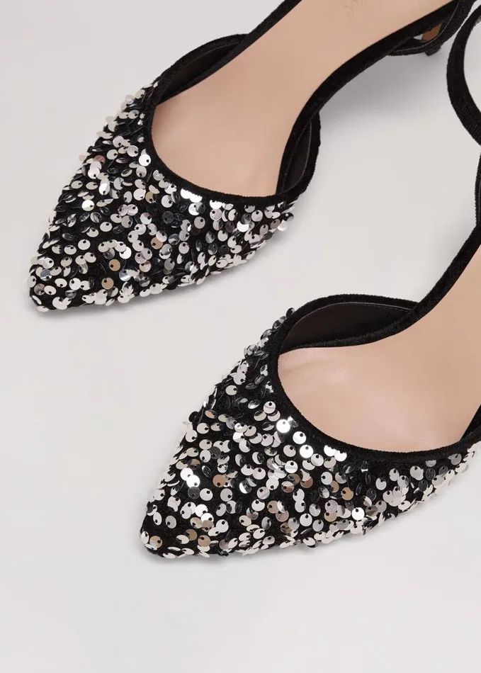 Phase Eight Velvet and Sequin Pointed Ankle Strap Shoe Multicoloured Women Occasion Shoes