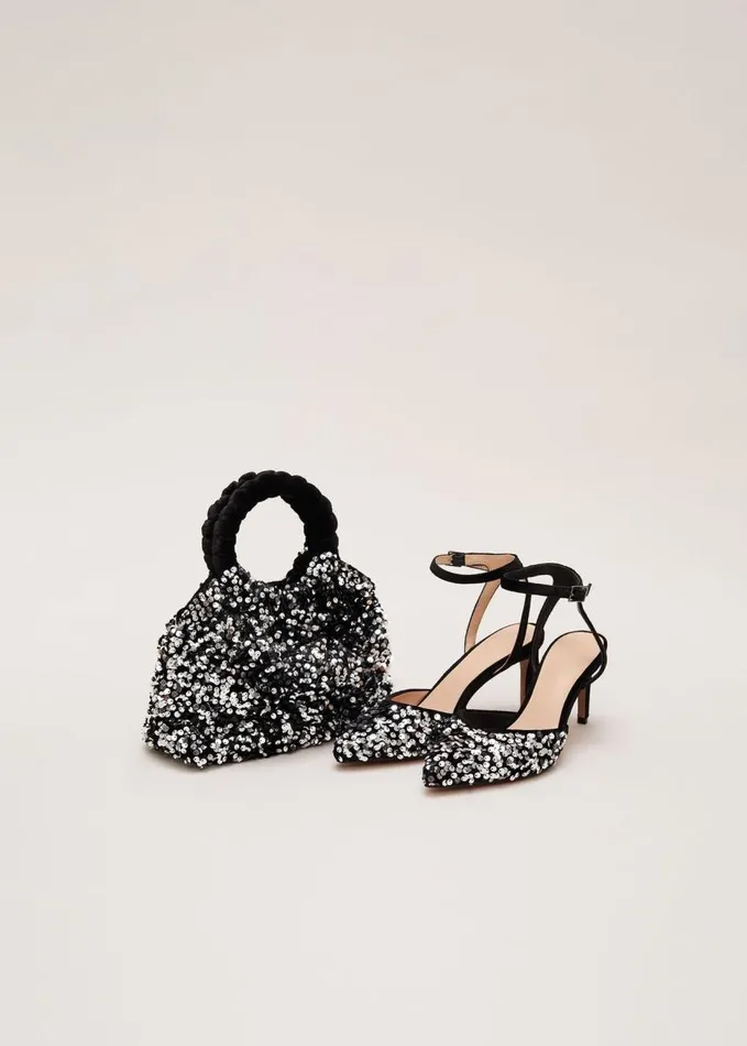 Phase Eight Velvet and Sequin Pointed Ankle Strap Shoe Multicoloured Women Occasion Shoes