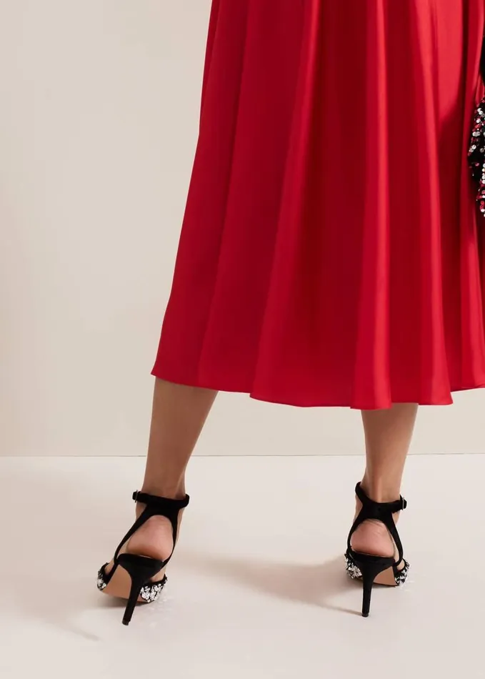 Phase Eight Velvet and Sequin Pointed Ankle Strap Shoe Multicoloured Women Occasion Shoes