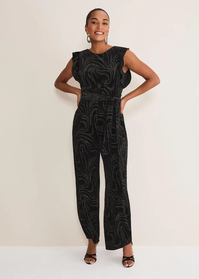 Phase Eight Victoriana Swirl Velvet Jumpsuit Blackgold Women Jumpsuits