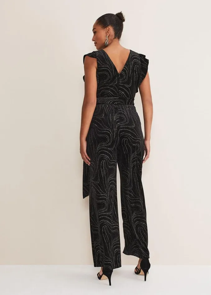 Phase Eight Victoriana Swirl Velvet Jumpsuit Blackgold Women Jumpsuits