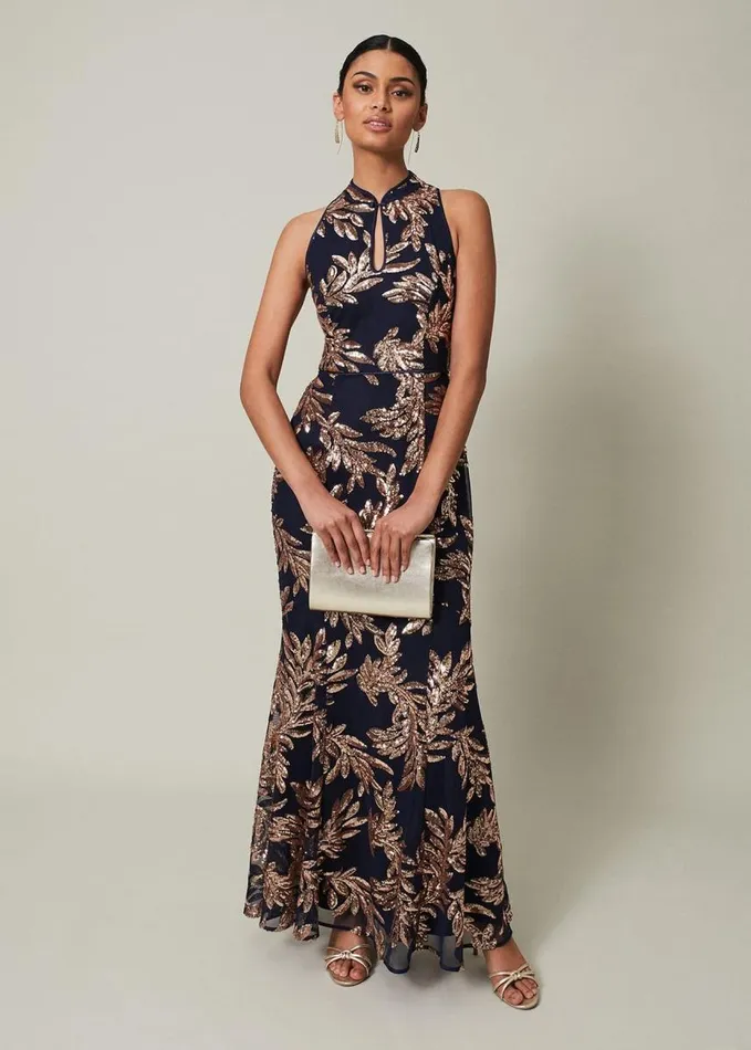 Phase Eight Viviana Sequin Maxi Dress Navygold Women Dresses