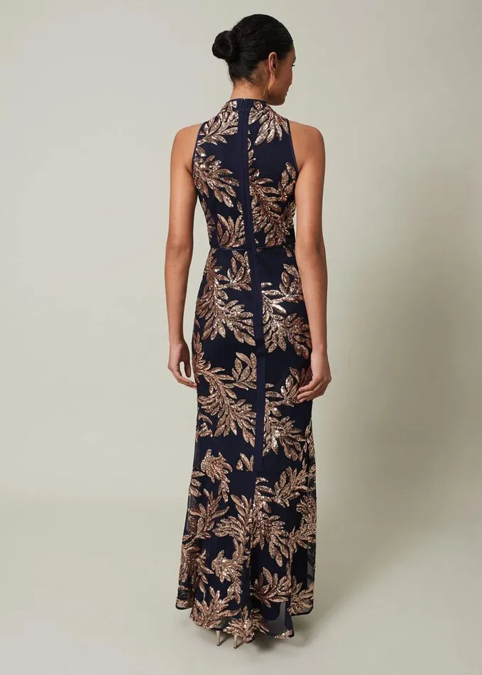 Phase Eight Viviana Sequin Maxi Dress Navygold Women Dresses