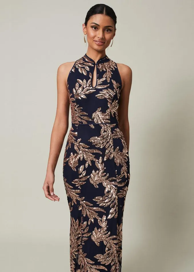 Phase Eight Viviana Sequin Maxi Dress Navygold Women Dresses