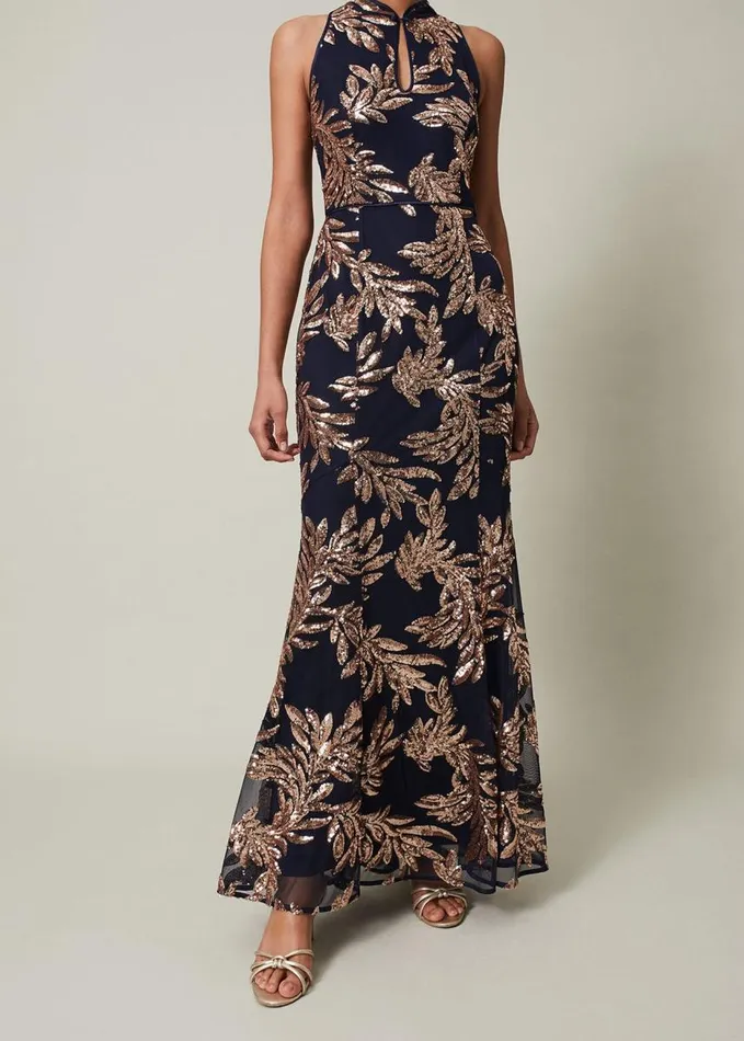 Phase Eight Viviana Sequin Maxi Dress Navygold Women Dresses