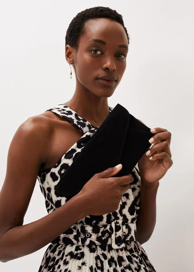 Phase Eight Wendie Suede Envelope Clutch Bag Black Women Bags and Clutches