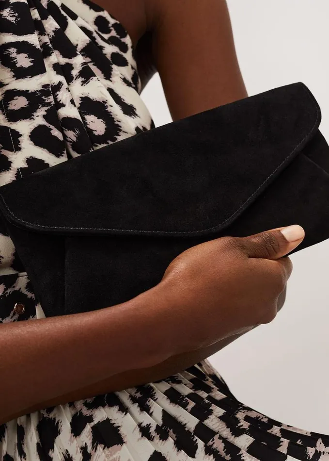 Phase Eight Wendie Suede Envelope Clutch Bag Black Women Bags and Clutches
