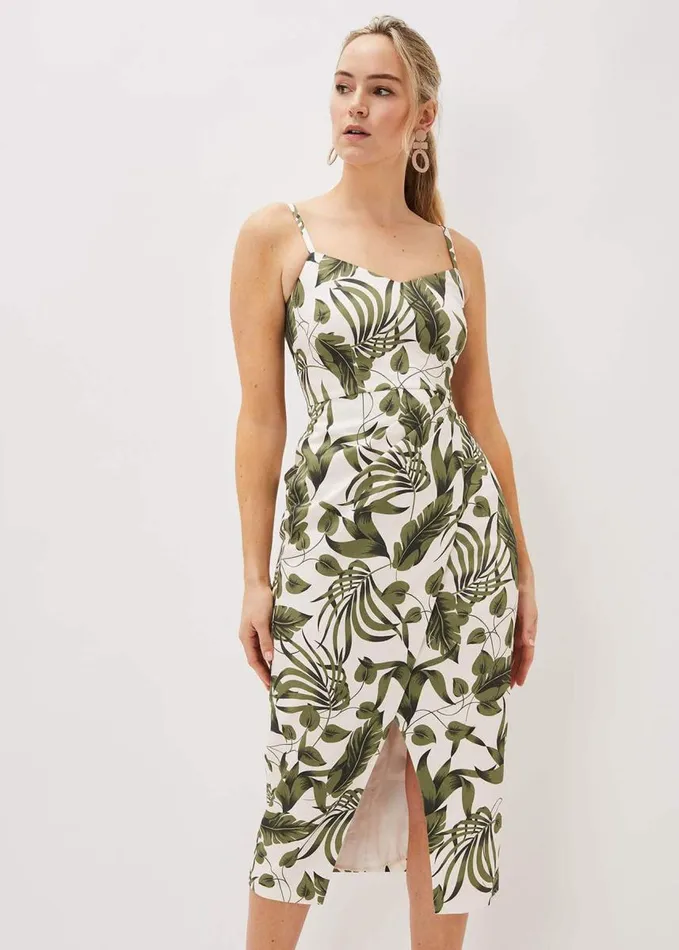 Phase Eight Yolanta Cotton Palm Print Midi Dress Ivorymulti Women Dresses
