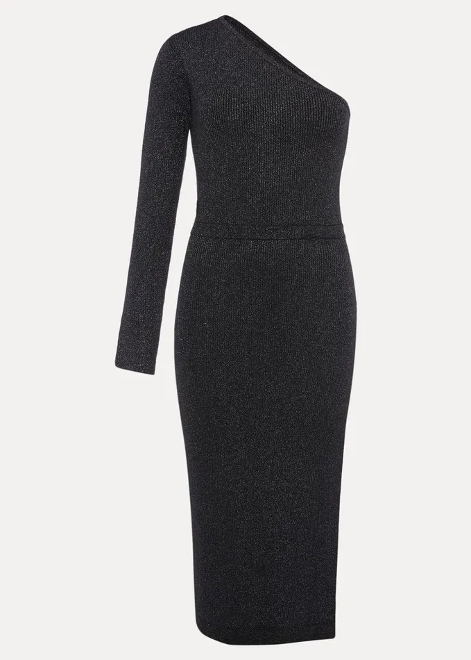 Phase Eight Zemira One Shoulder Lurex Knitted Dress Blackgunmetal Women Dresses