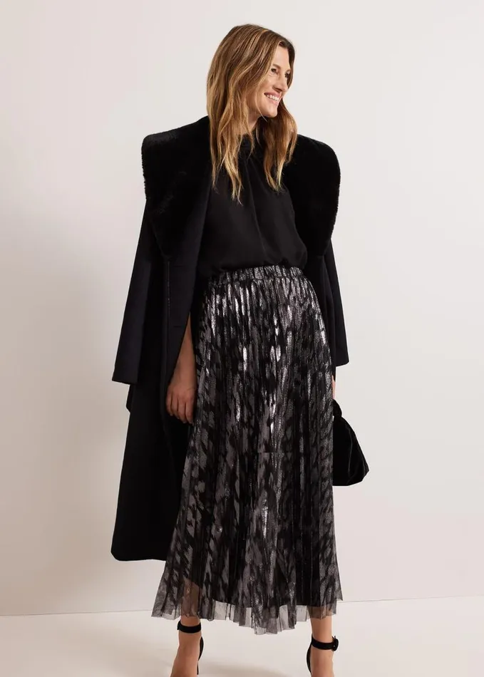 Phase Eight Zoe Metallic Pleated Skirt Metallic Women Skirts