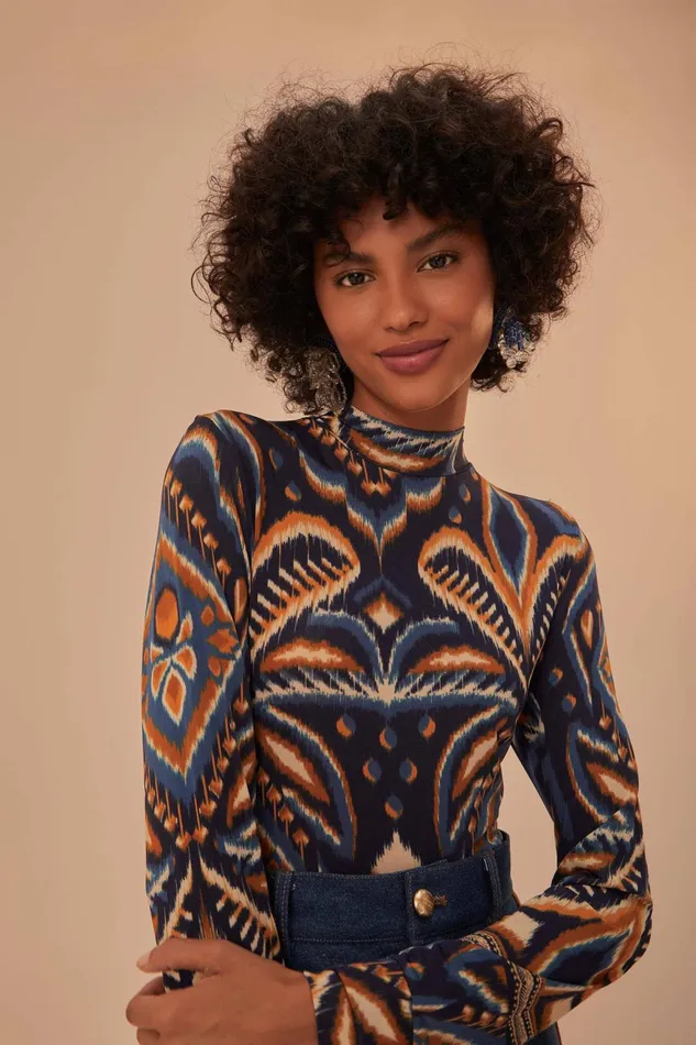 Pineapple Ikat Blue Jersey Blouse Women Farm Rio Blouses