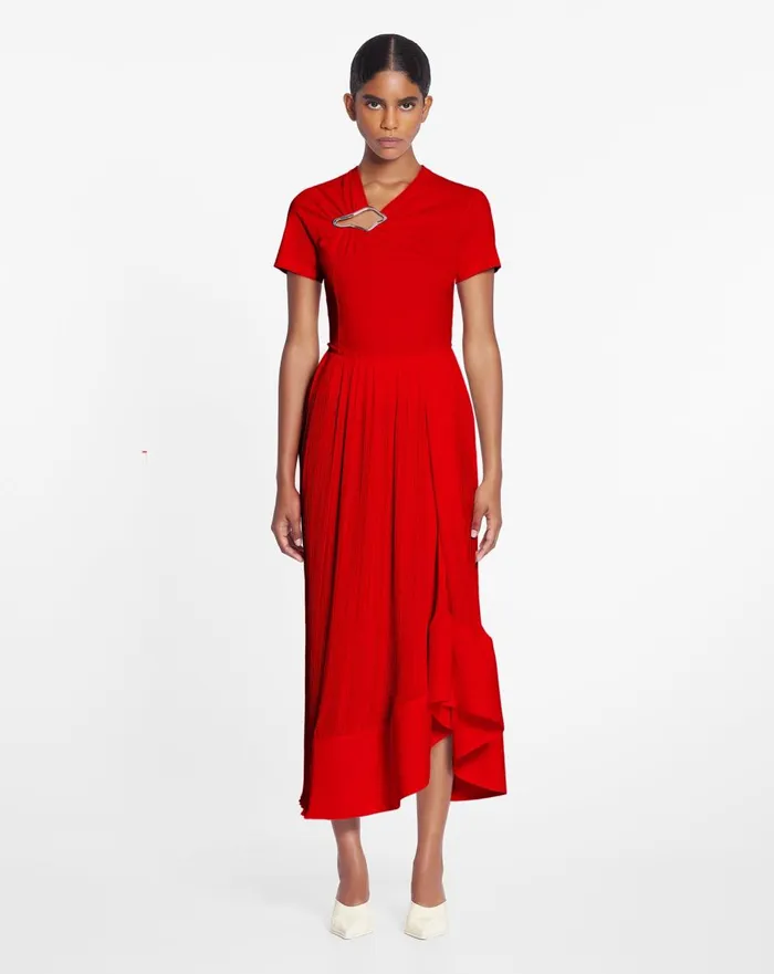 Pleated Midi Skirt Flame Women Lanvin Skirts and Shorts Pleated Midi Skirt Flame Women Lanvin Skirts and Shorts