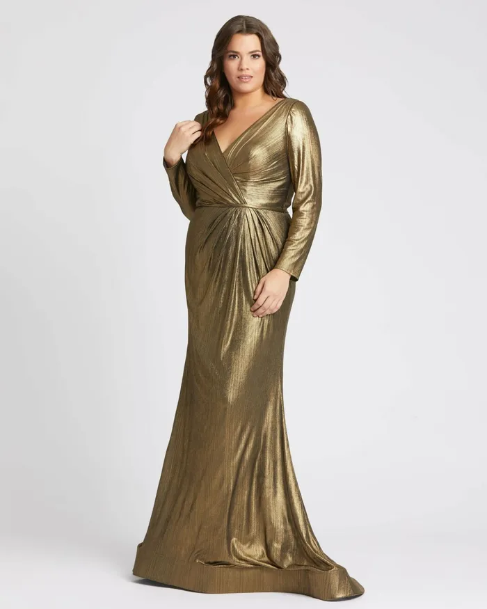 Plus Size Dresses Mac Duggal Women Chic Metallic Evening Gown Plus Bronze