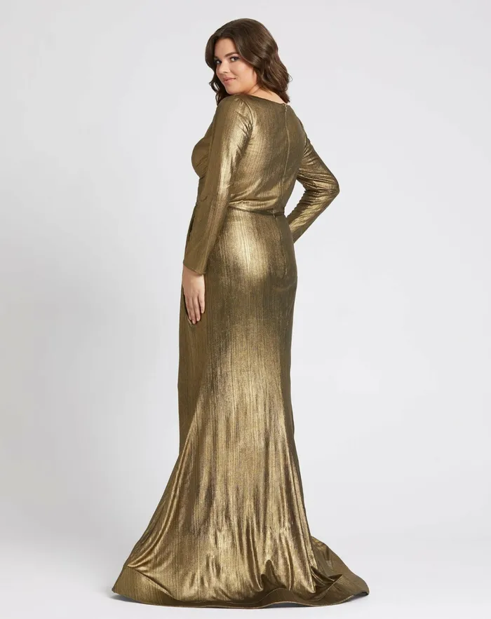 Plus Size Dresses Mac Duggal Women Chic Metallic Evening Gown Plus Bronze