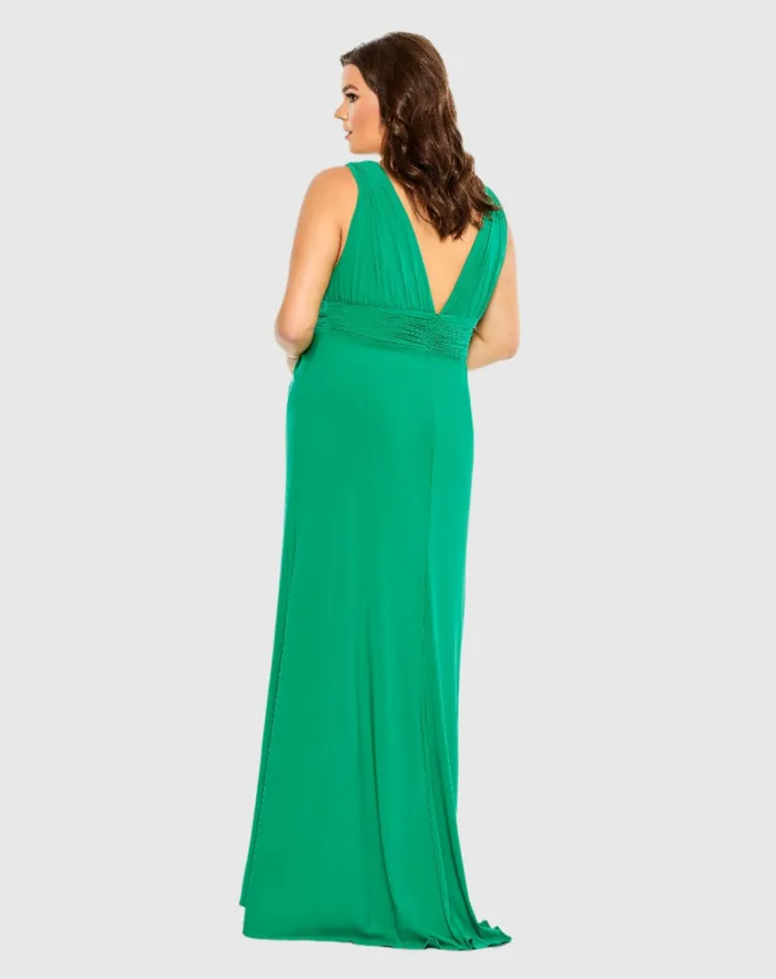 Plus Size Dresses Mac Duggal Women Draped V Neck Sleeveless A Line Gown Jade