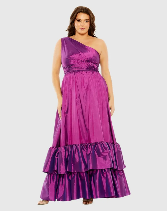 Plus Size Dresses Mac Duggal Women One Shoulder Asymmetrical Ruffle Hem Gown Turquoise Plus Size Dresses Mac Duggal Women One Shoulder Asymmetrical Ruffle Hem Gown Turquoise