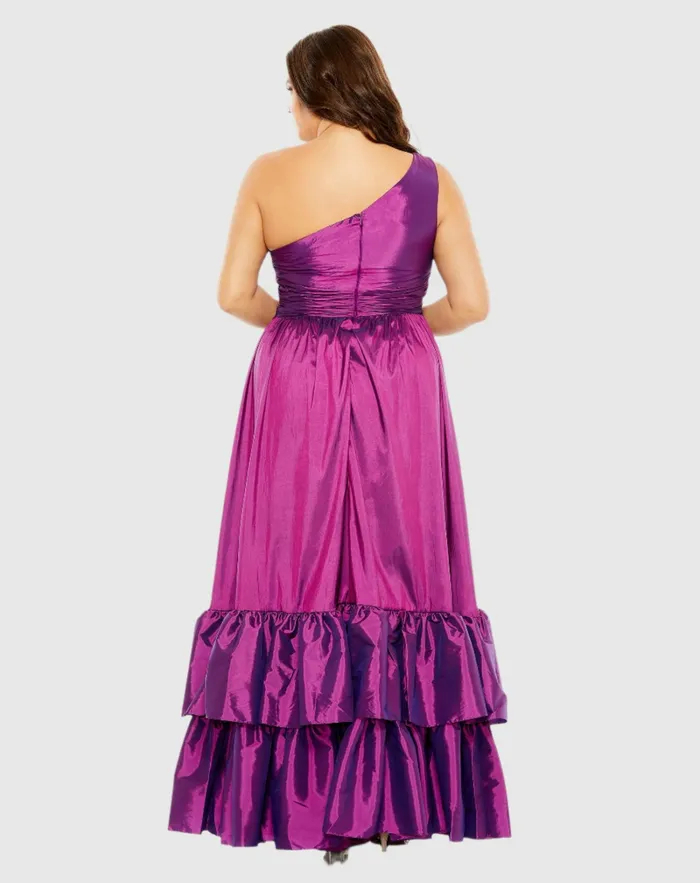 Plus Size Dresses Mac Duggal Women One Shoulder Asymmetrical Ruffle Hem Gown Turquoise Plus Size Dresses Mac Duggal Women One Shoulder Asymmetrical Ruffle Hem Gown Turquoise