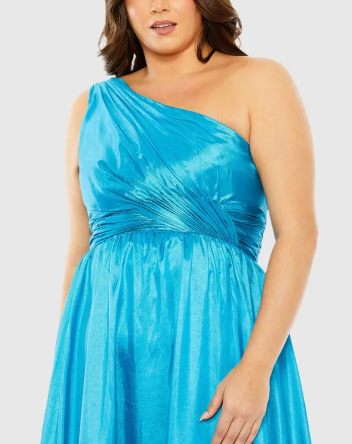 Plus Size Dresses Mac Duggal Women One Shoulder Asymmetrical Ruffle Hem Gown Turquoise Plus Size Dresses Mac Duggal Women One Shoulder Asymmetrical Ruffle Hem Gown Turquoise