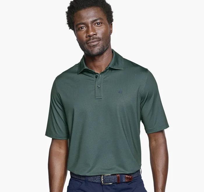 Polos and Tees Johnston and Murphy Men XC4 Performance Gingham Polos Cool Degree GreenNavy Mini Gingham