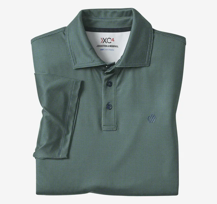 Polos and Tees Johnston and Murphy Men XC4 Performance Gingham Polos Cool Degree GreenNavy Mini Gingham