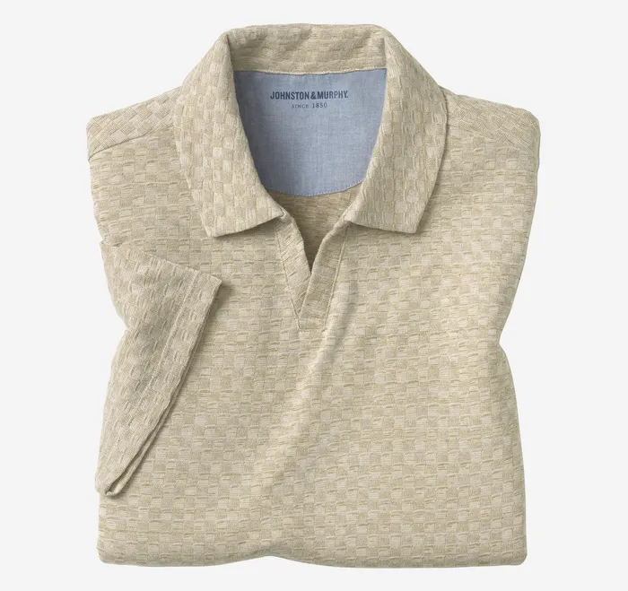 Polos and Tees Men Basketweave VNeck Polo Tan Johnston and Murphy